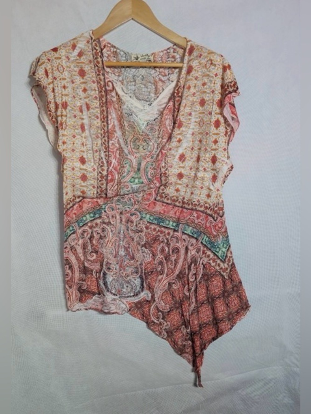 Unity World Wear Boho Printed Asymmetrical V-Neck Top Multi size XL